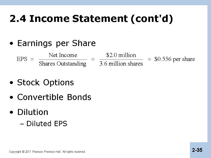 2.4 Income Statement (cont'd) Earnings per Share Stock Options Convertible Bonds Dilution Diluted EPS